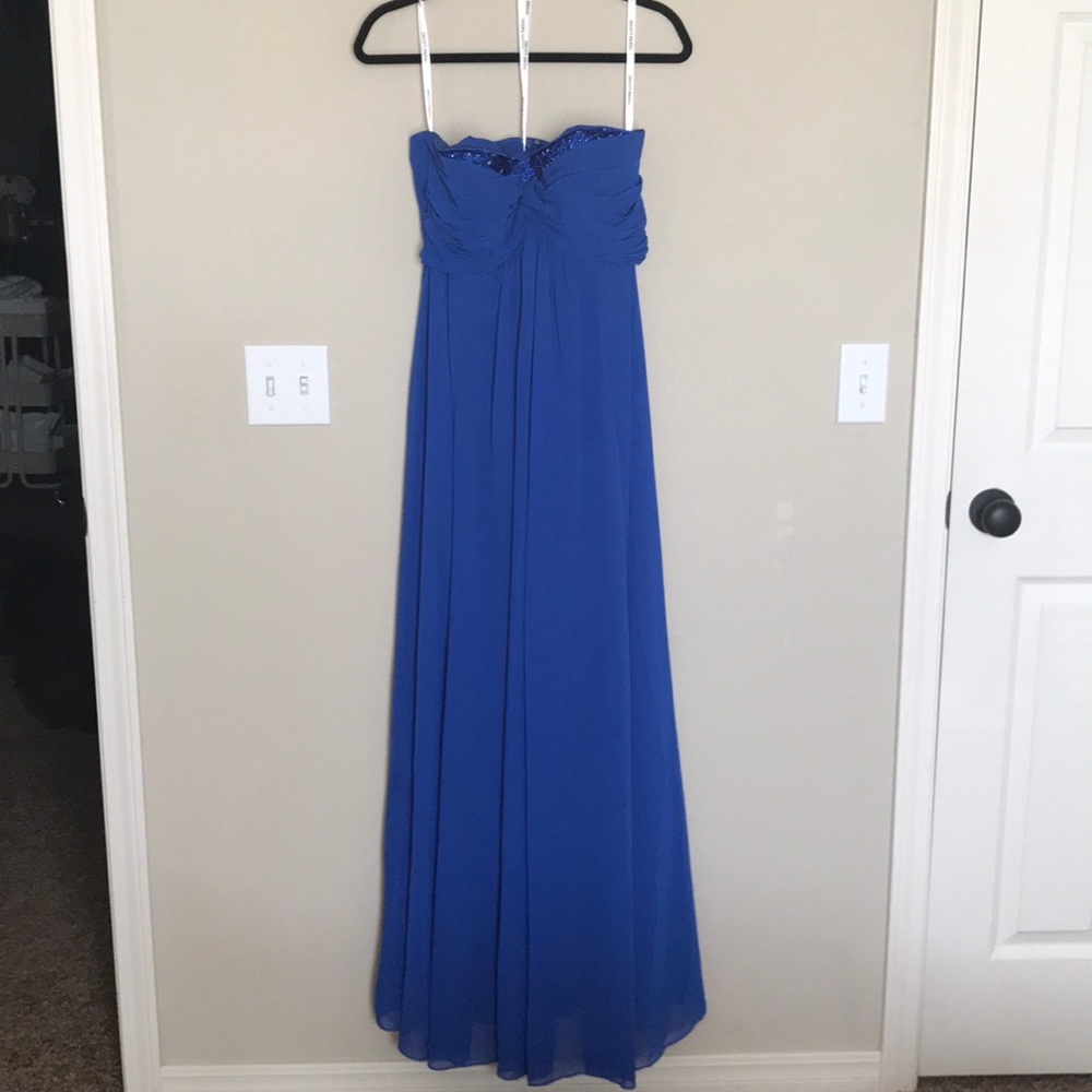 David’s Bridal Blue Floor Length Bridesmaid Dress